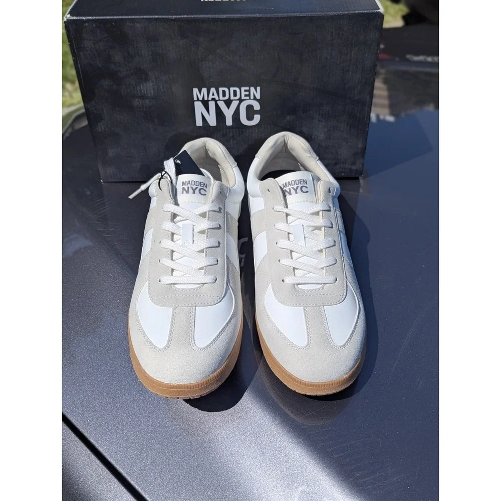 Minimalist Court Sneakers Gum Sole White Lace Up Madden NYC Men NIB 12